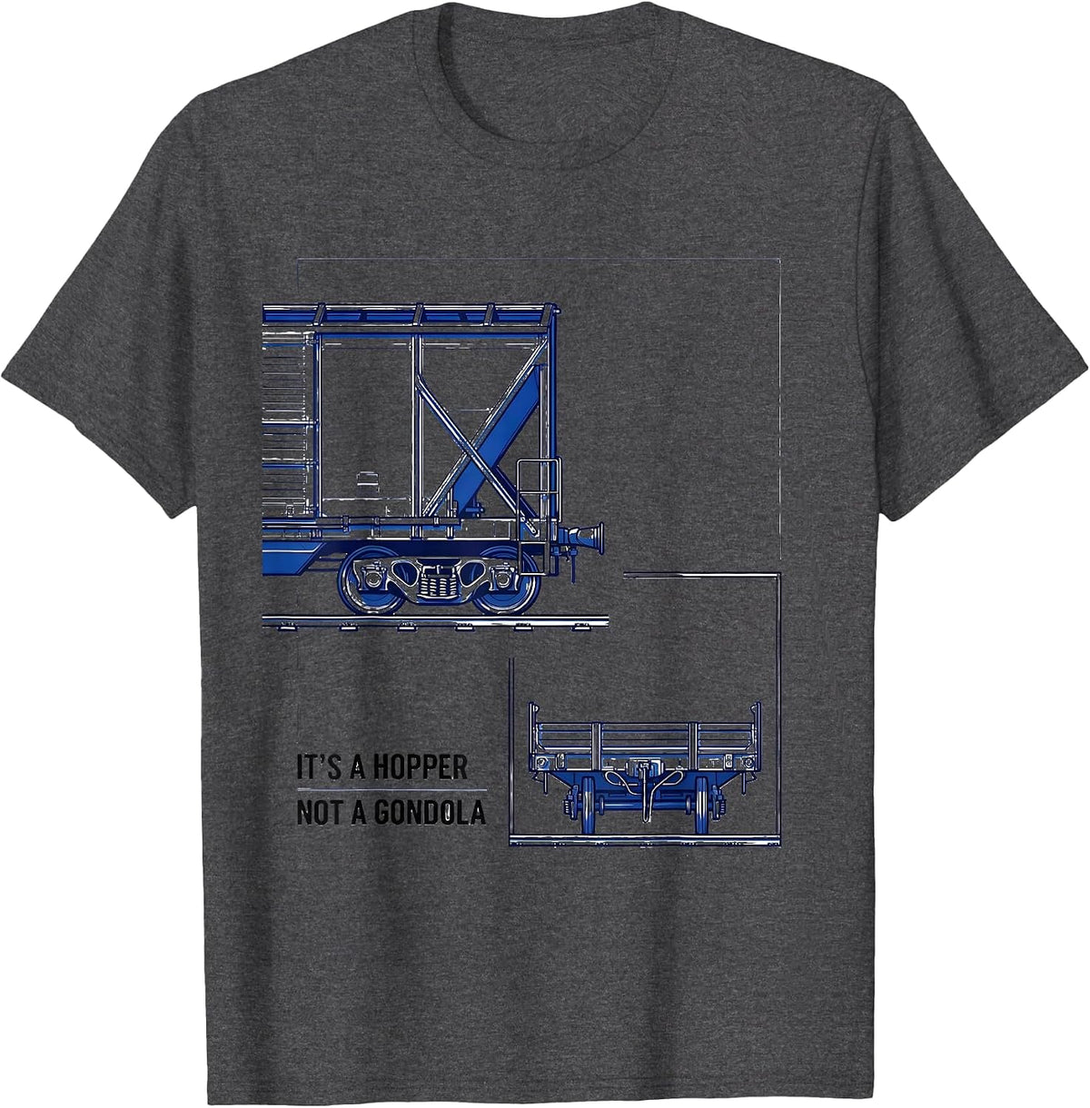 Men's It's A Hopper, Not A Gondola Funny Train Enthusiast Model T-Shirt - Dark Heather Grey