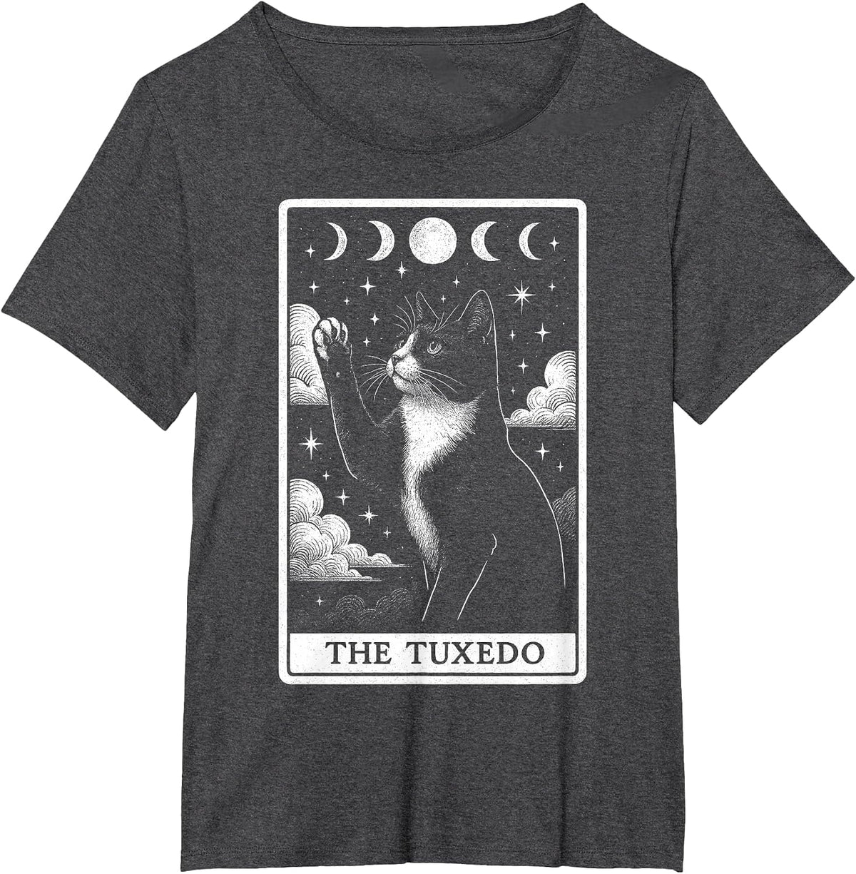 The Tuxedo Cat Tarot Card Witchy Moon T-Shirt - Dark Heather Grey