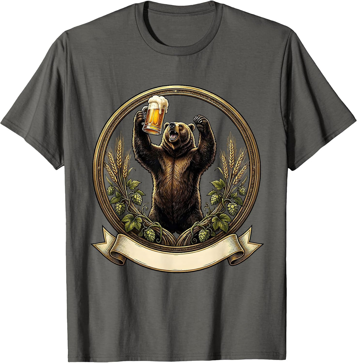 Men's Oktoberfest Bear Raising a Foamy Beer Stein T-Shirt - Asphalt Grey