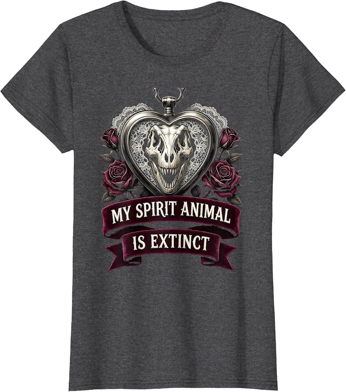 Women's My Spirit Animal Is Extinct Dinosaur Design T-Shirt - Dark Heather Grey