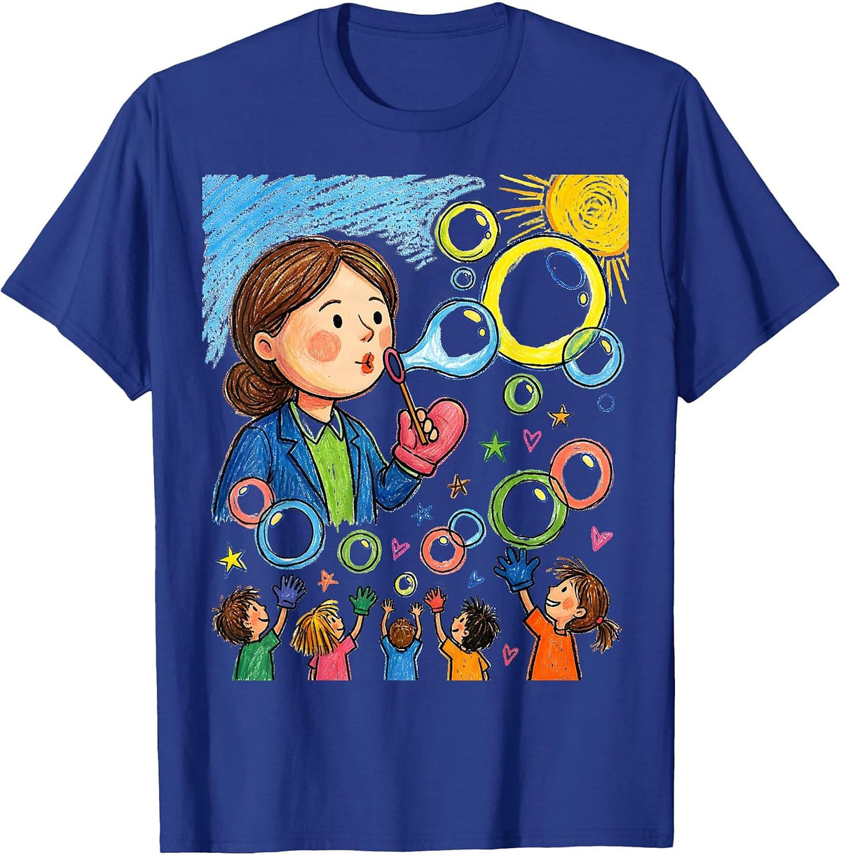 Men's Preschool Teacher Bubble Blowing Graphic T-Shirt - Royal Blue