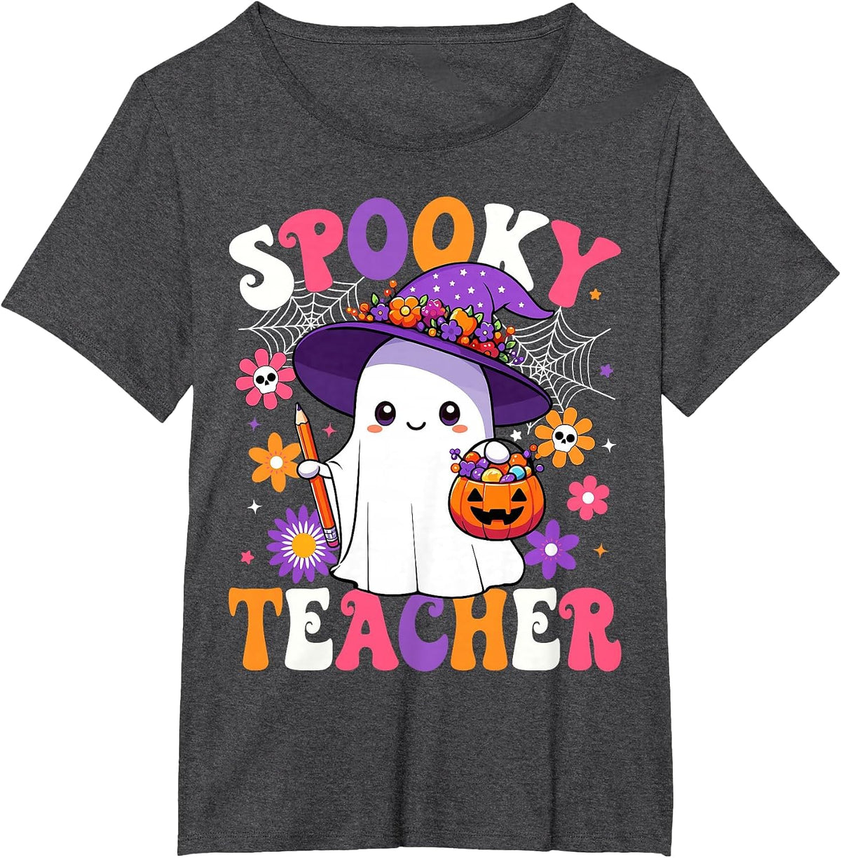 Spooky Teacher Halloween Cute Halloween Teacher Ghost T-Shirt - Dark Heather Grey