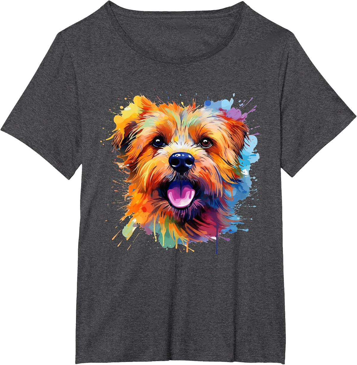 Norfolk Terrier Portrait | Portrait Colour Artwork T-Shirt - Dark Heather Grey