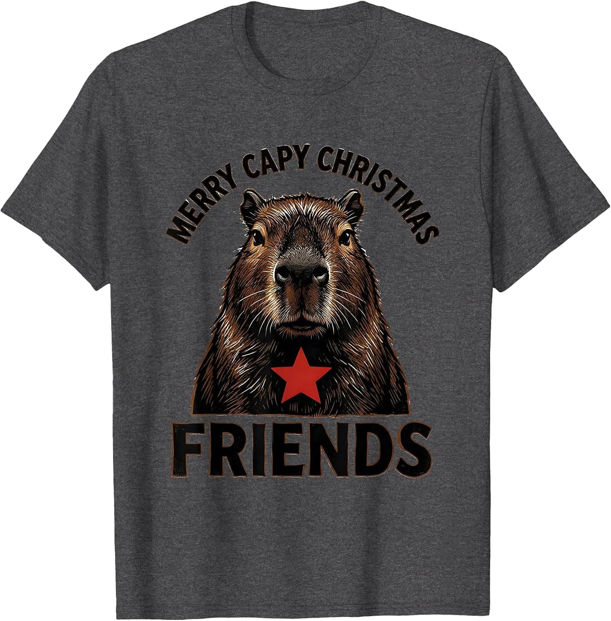 Men's Merry Capy Christmas Friends Funny Capybara Animal Lover T-Shirt - Dark Heather Grey