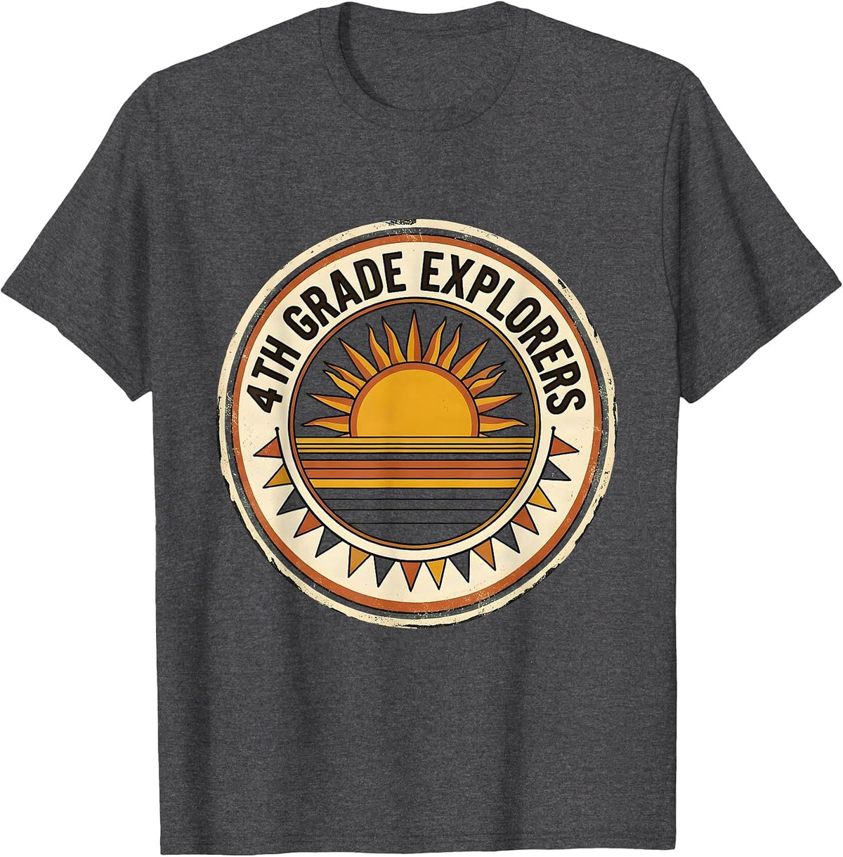 4th Grade Explorers Vintage Back To School Teacher Kids T-Shirt - Dark Heather Grey