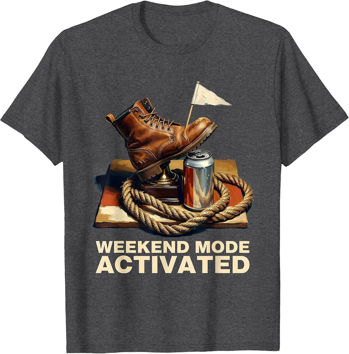 Weekend Mode Activated Labor Day Graphic T-Shirt, Men, Dark Heather Grey, Large - As Pictured