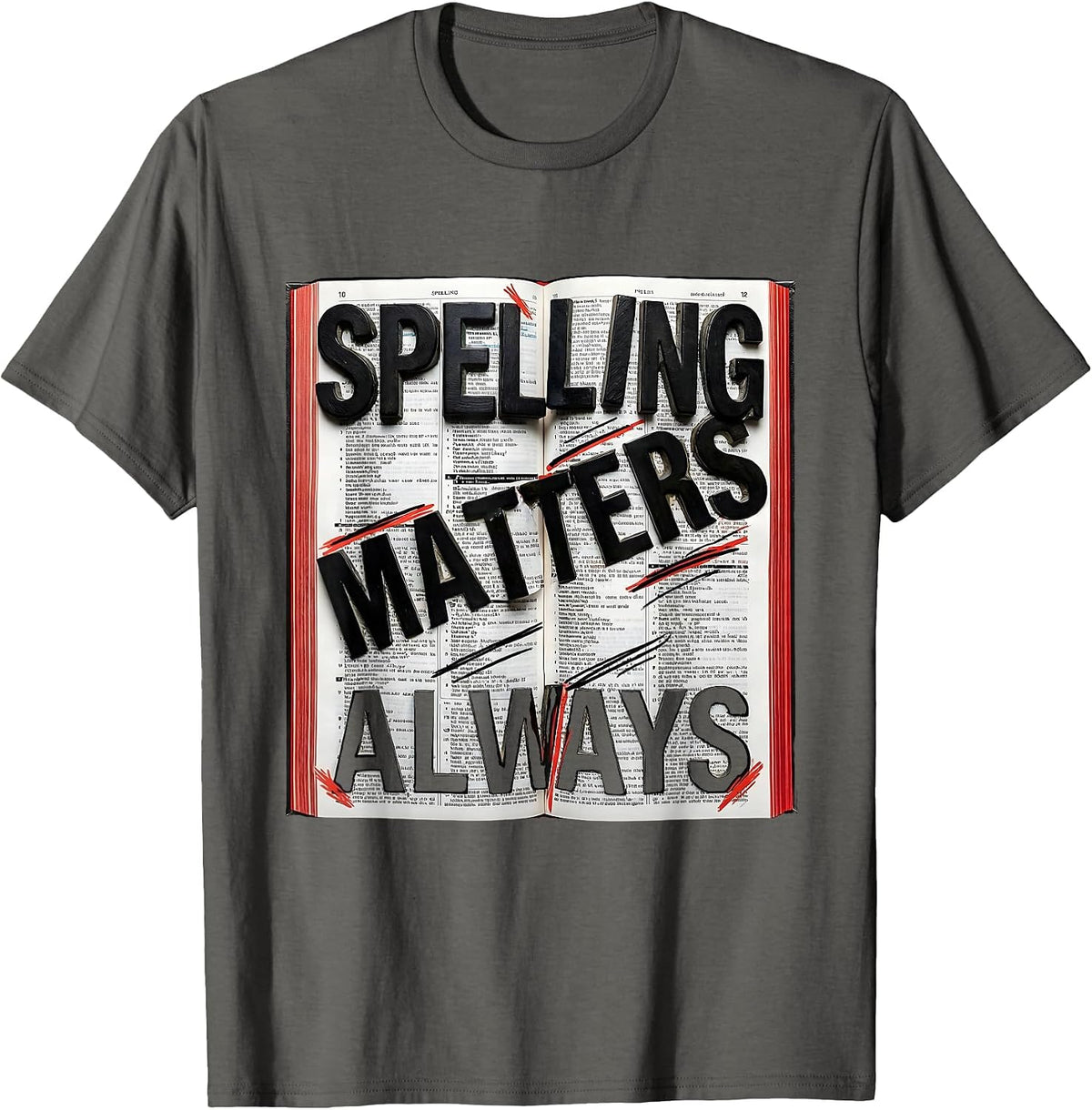 Men's Spelling Matters Always English Teacher Design T-Shirt - Asphalt Grey