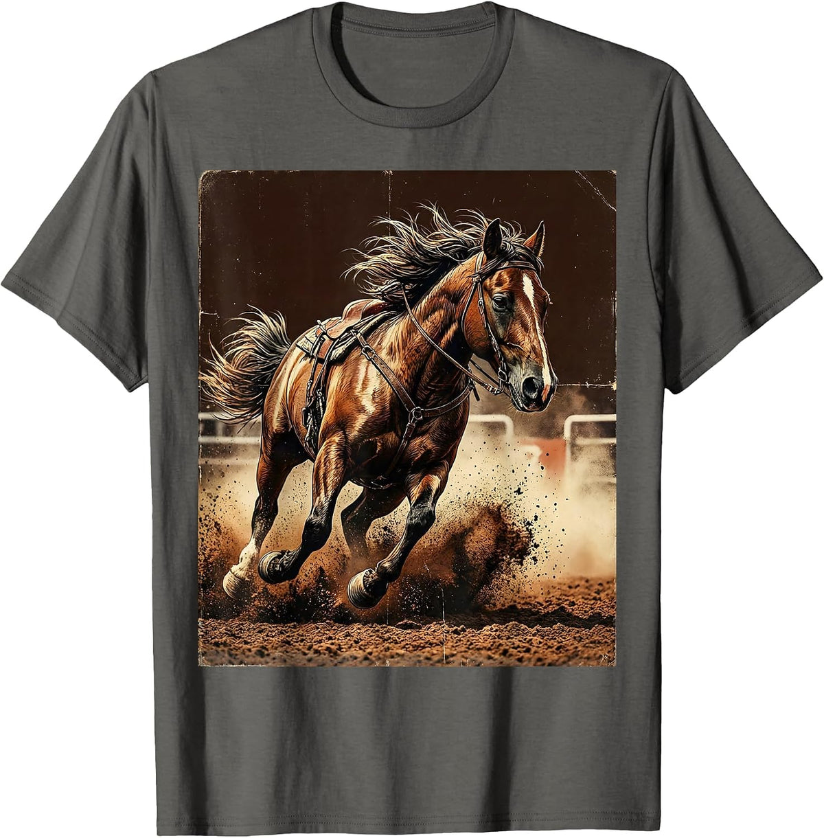 Men's Barrel Racer Horse Tight Turn Rodeo Graphic T-Shirt - Asphalt Grey