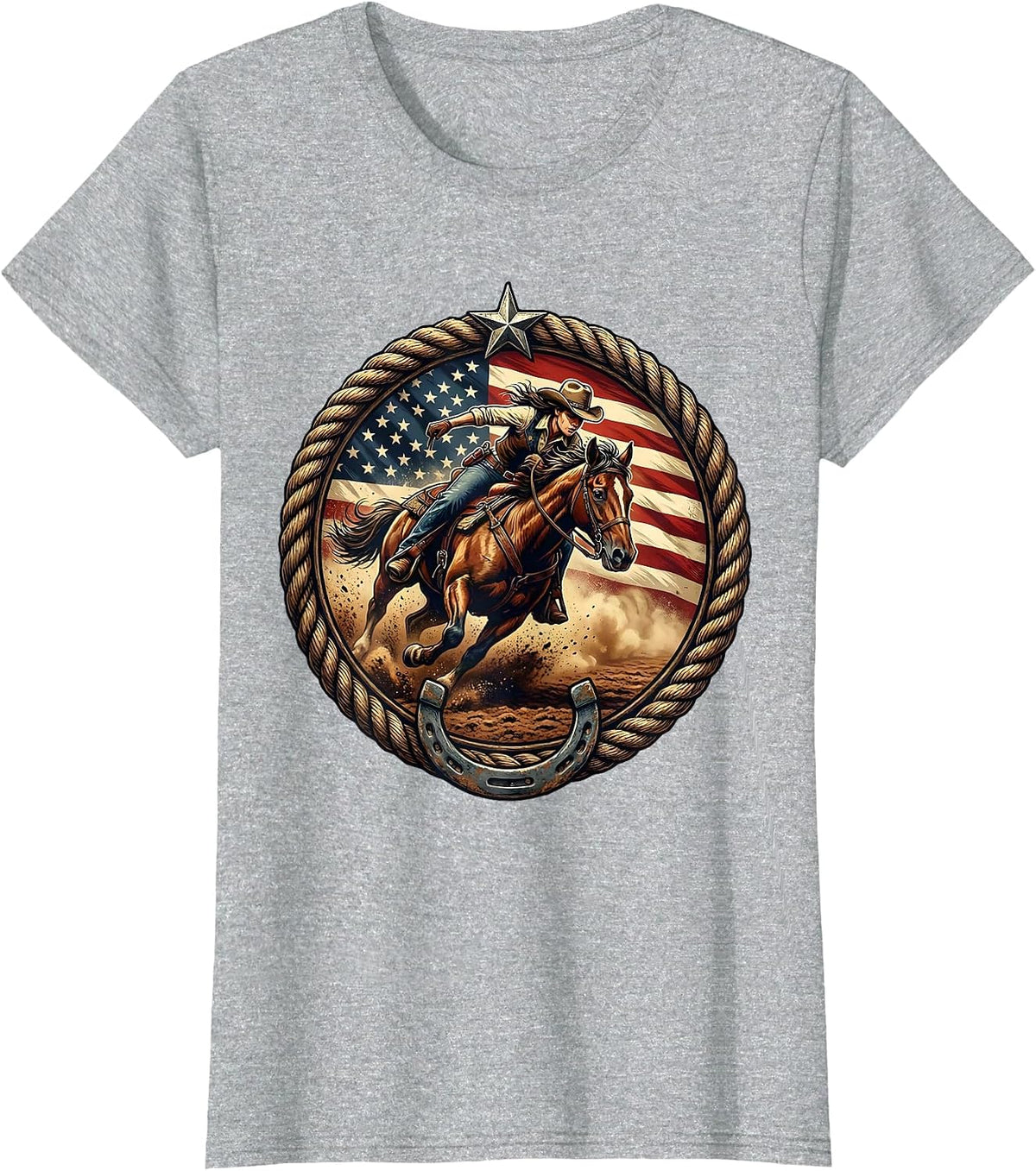 Women's Cowgirl Barrel Racing Dusty Turn Rodeo Graphic T-Shirt - Heather Grey