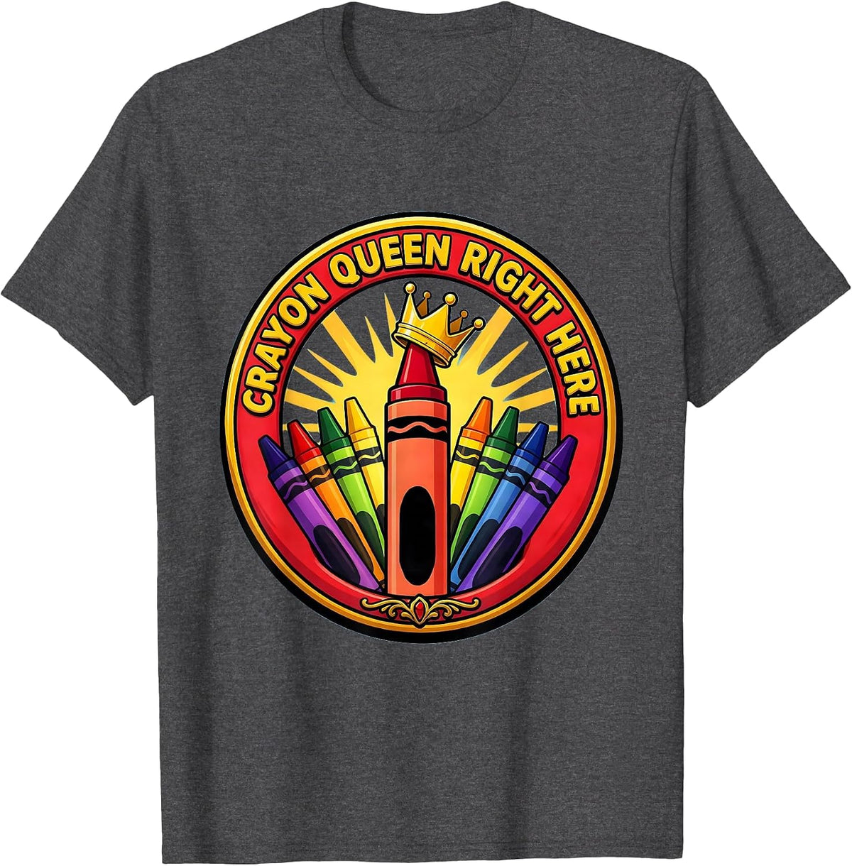 Men's Crayon Queen Here PreK Teacher Design T-Shirt - Dark Heather Grey