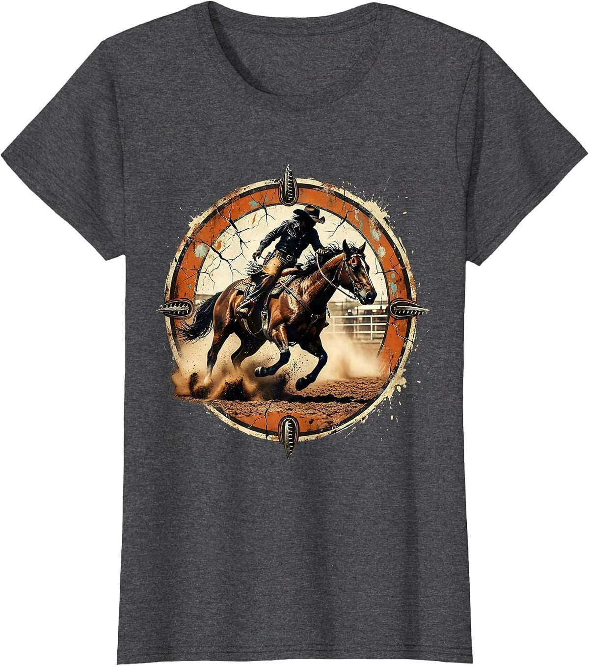 Women's Rodeo Cowgirl Barrel Racing Painted Horse Graphic T-Shirt - Dark Heather Grey