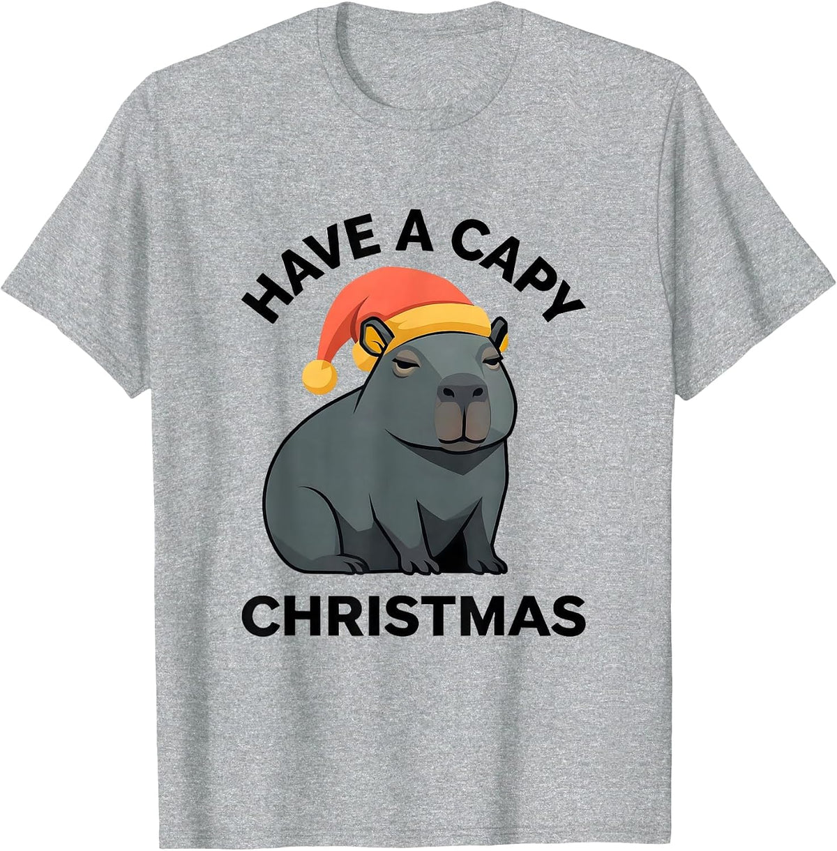 Men's Have a Capy Christmas Flat Vector Funny Capybara Fan Holiday T-Shirt - Heather Grey