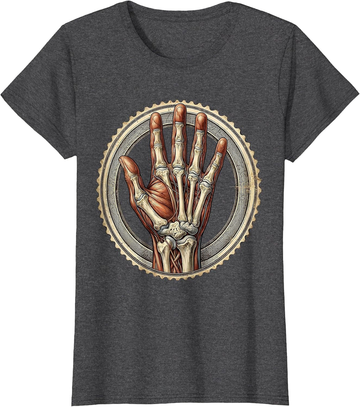Women's Occupational Therapy Hand Anatomy Illustration T-Shirt - Dark Heather Grey