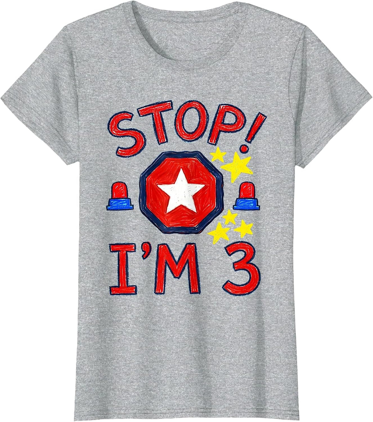 Stop! I'm 3 Naive Kidcore Future Police Officer Birthday T-Shirt - Heather Grey