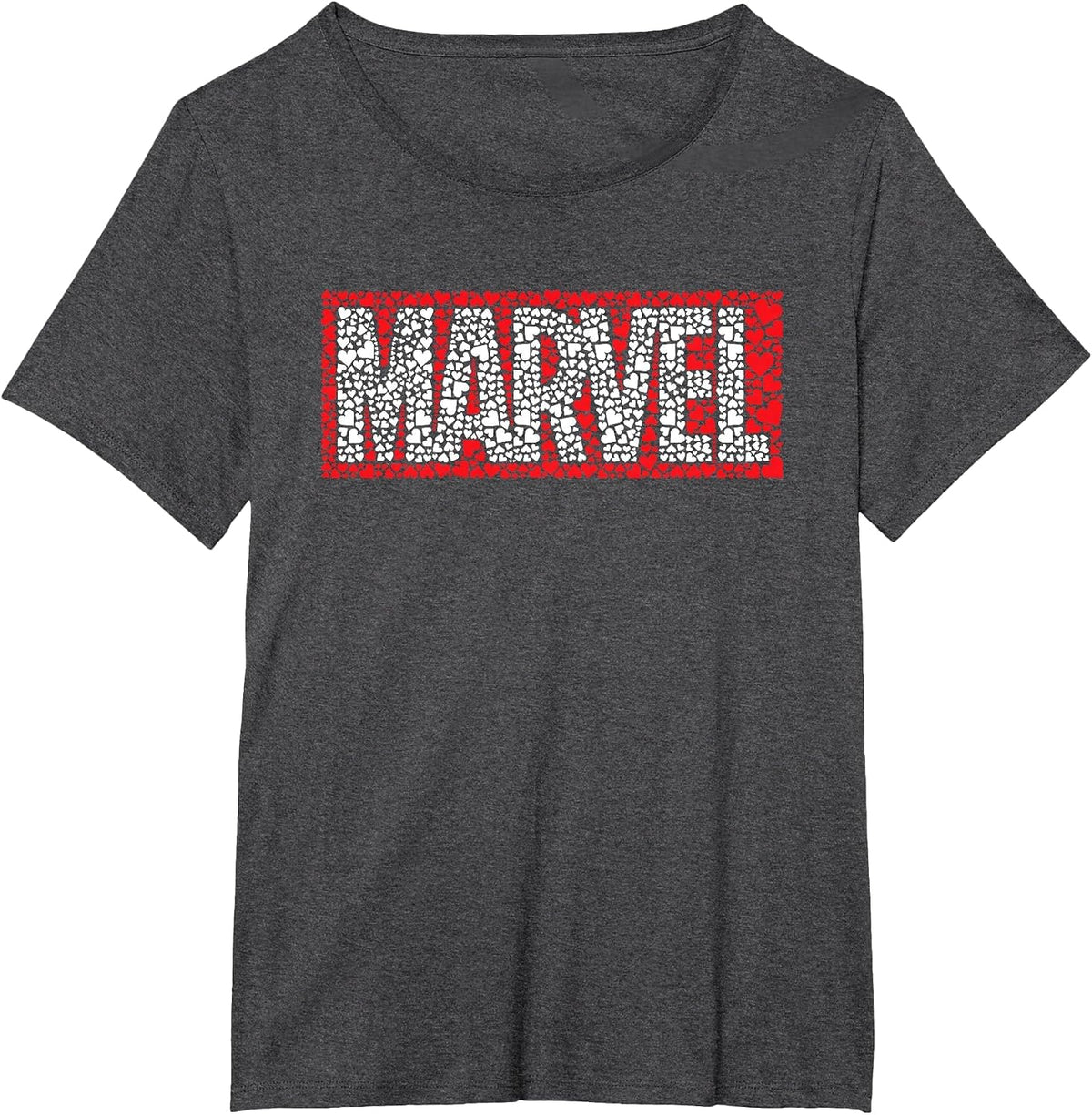 Marvel Logo Red Brick Hearts Valentine's Day T-Shirt - Dark Heather Grey