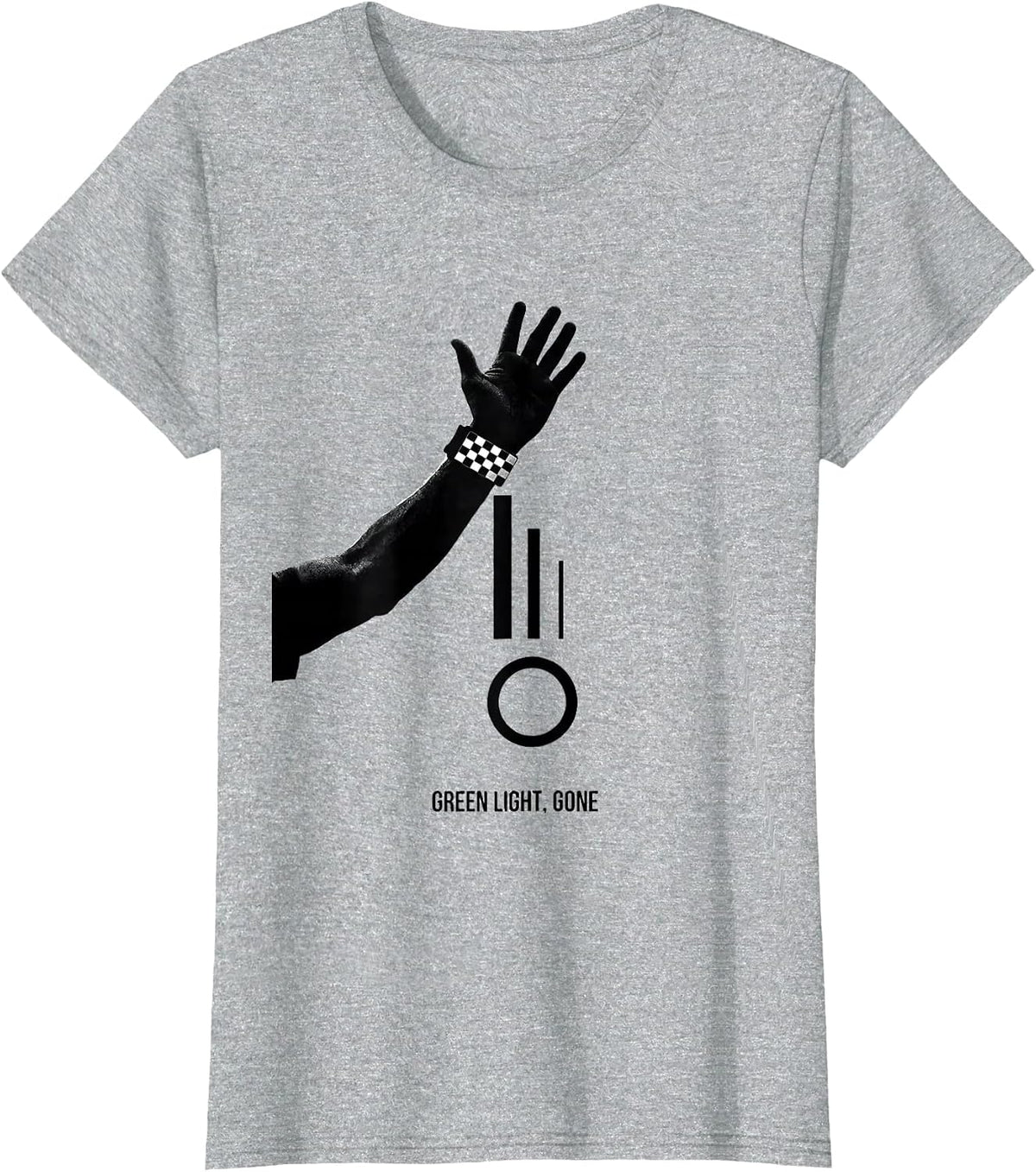 Women's Green Light, Gone Minimalist Drag Racing Checkered Flag T-Shirt - Heather Grey