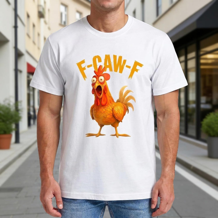 Men Women T Shirts Soft Heavy Cotton Crewneck Casual Summer Fall Winter Tops - Chicken-white