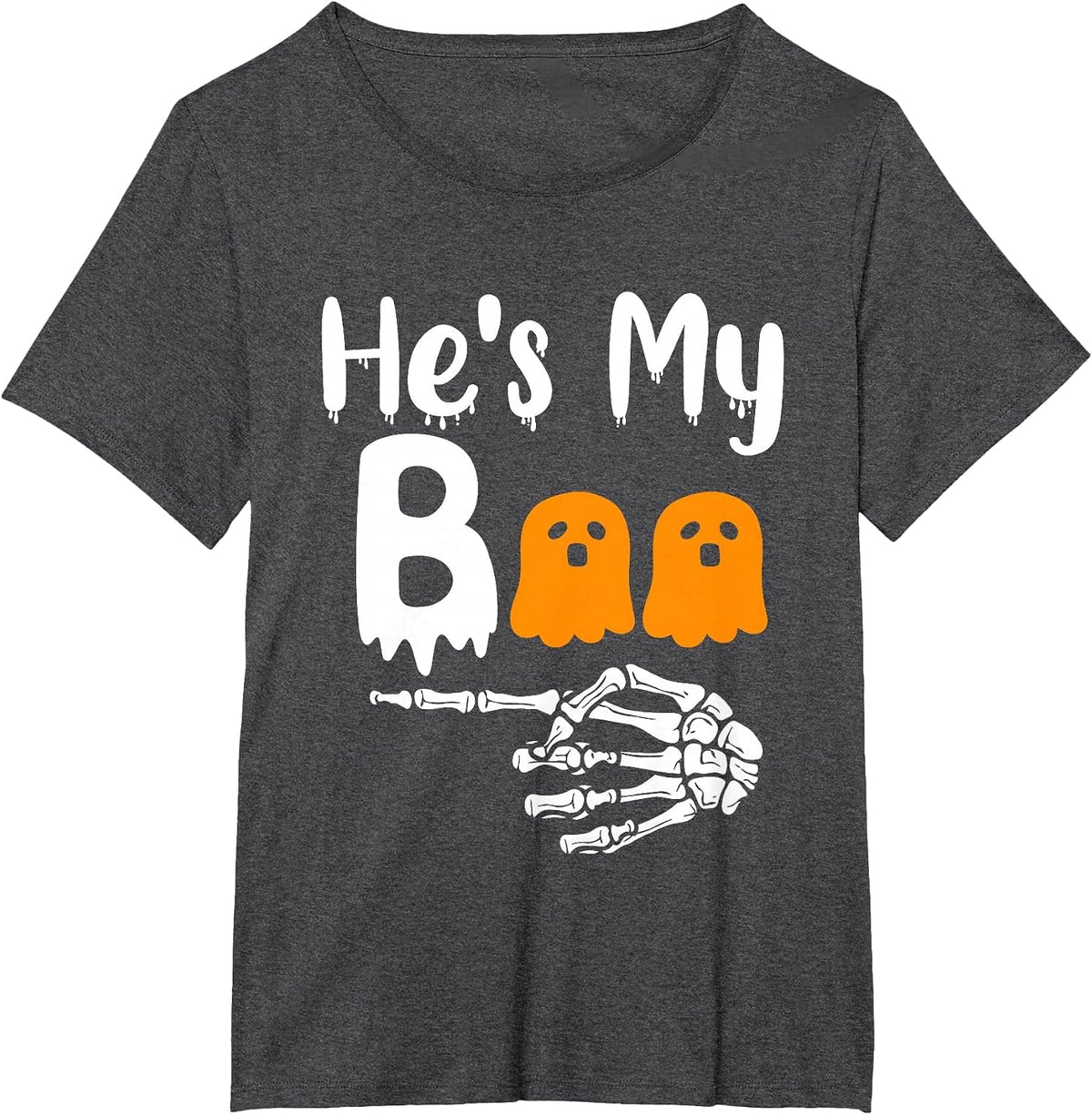 She's My Boo Matching Halloween Pajama Couples He's My Boo T-Shirt - Dark Heather Grey