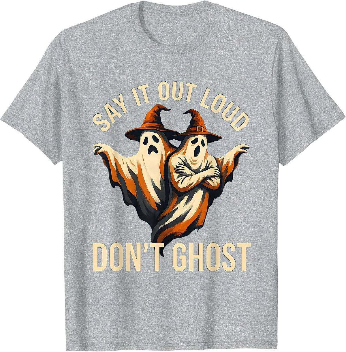 Men's Say It Out Loud, Don't Ghost Mental Health Halloween School T-Shirt - Heather Grey