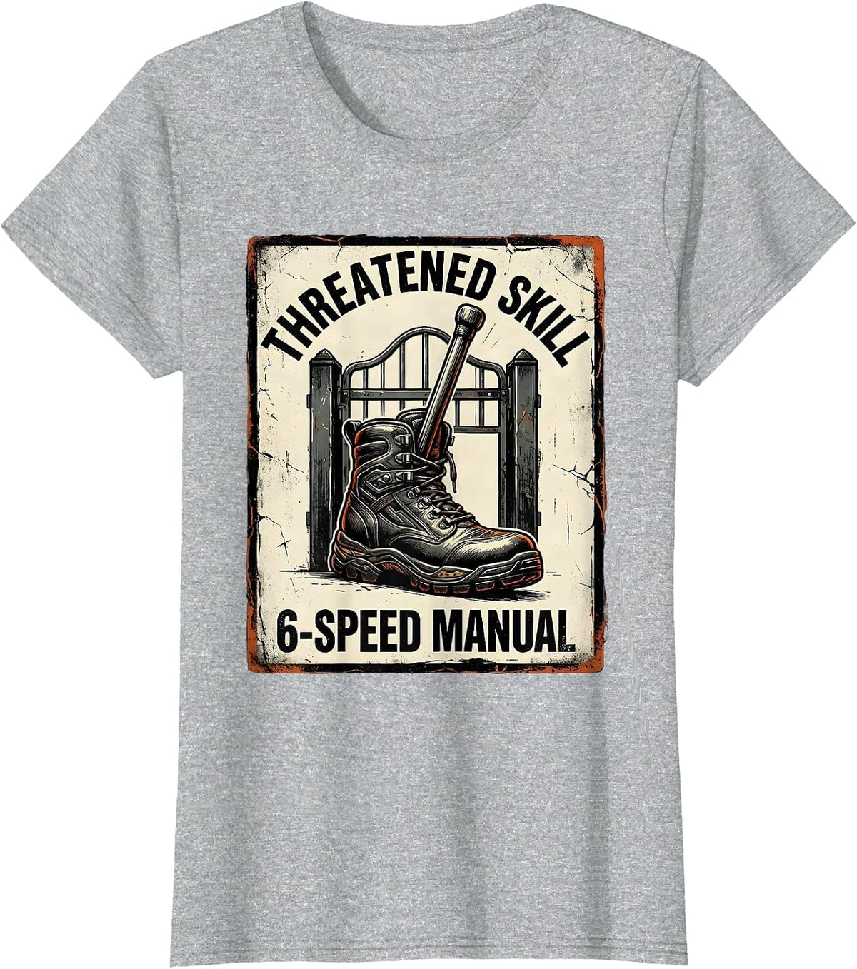 Threatened Skill 6-Speed Manual Distressed Car Guy Mechanic T-Shirt - Heather Grey