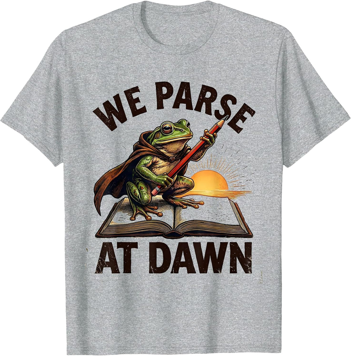 Men's We Parse At Dawn Vintage Frog Teacher English Reader Humor T-Shirt - Heather Grey