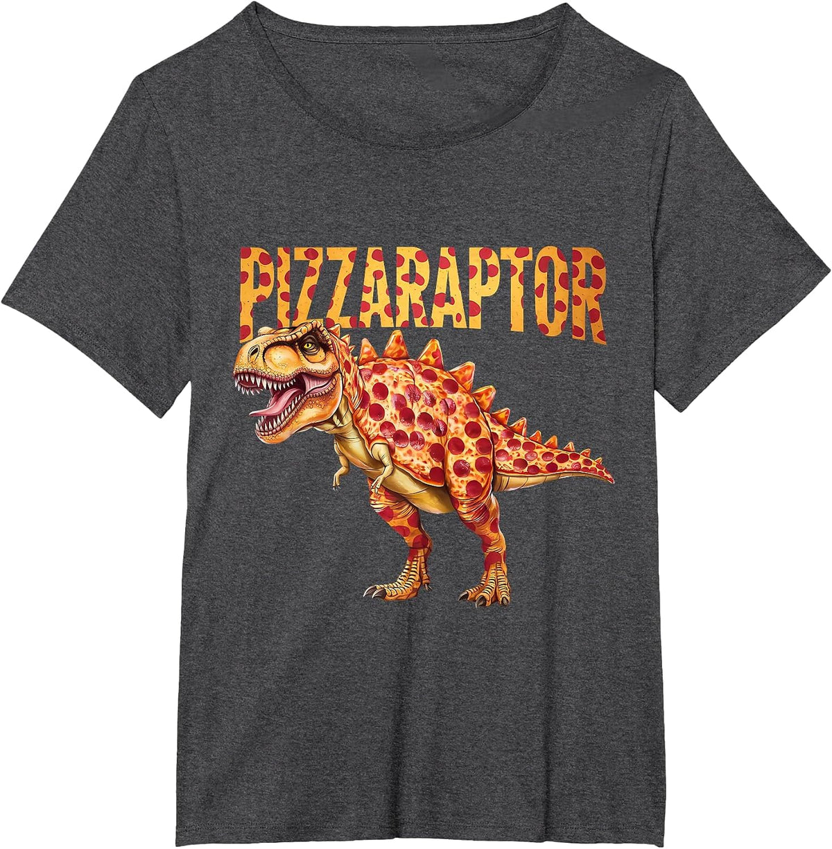 Pizza T-Rex Dino Fast Food Funny Pizza Dinosaur T-Shirt - Dark Heather Grey