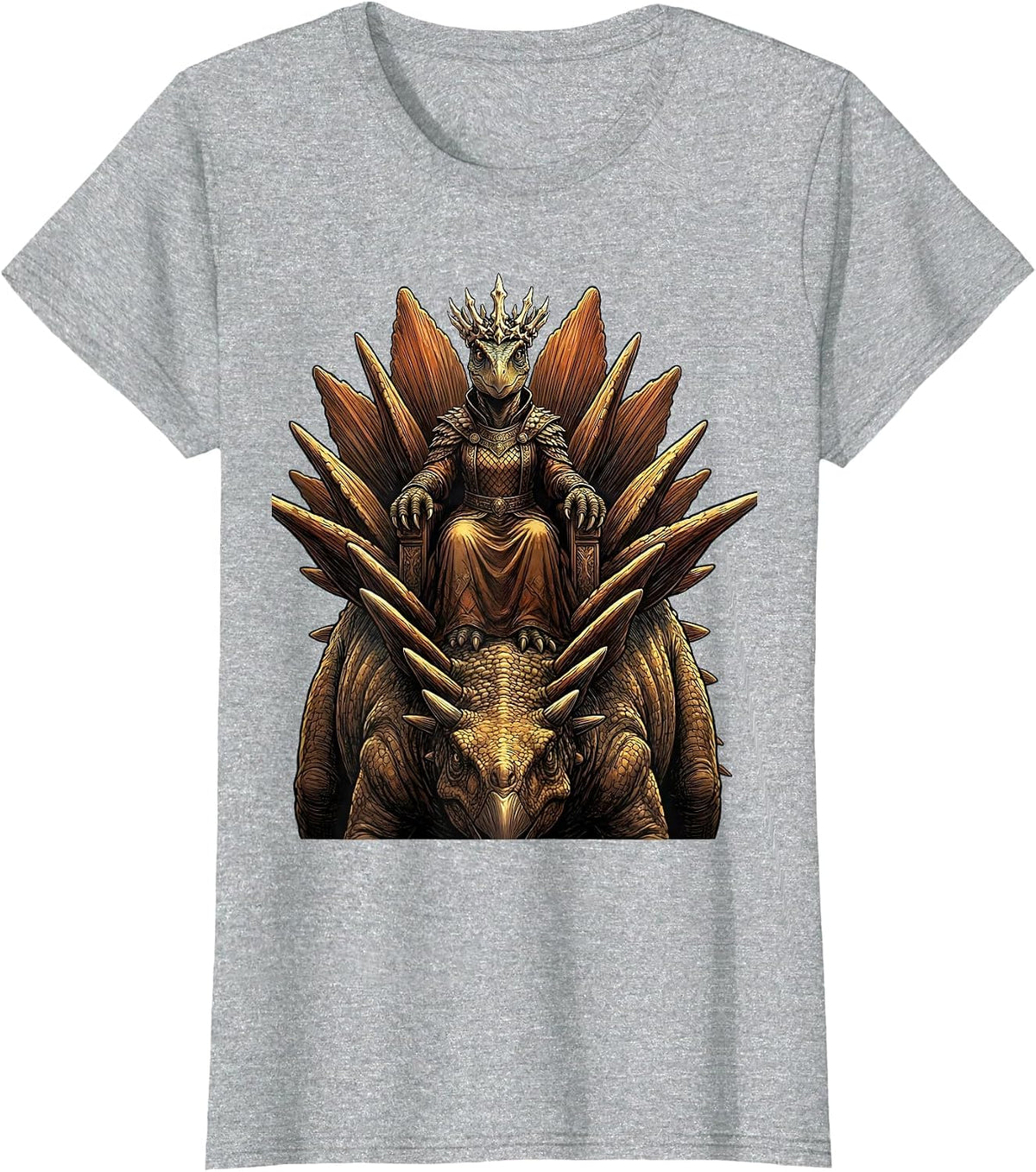 Women's Queen of the Dinosaurs Stegosaurus Throne T-Shirt - Heather Grey