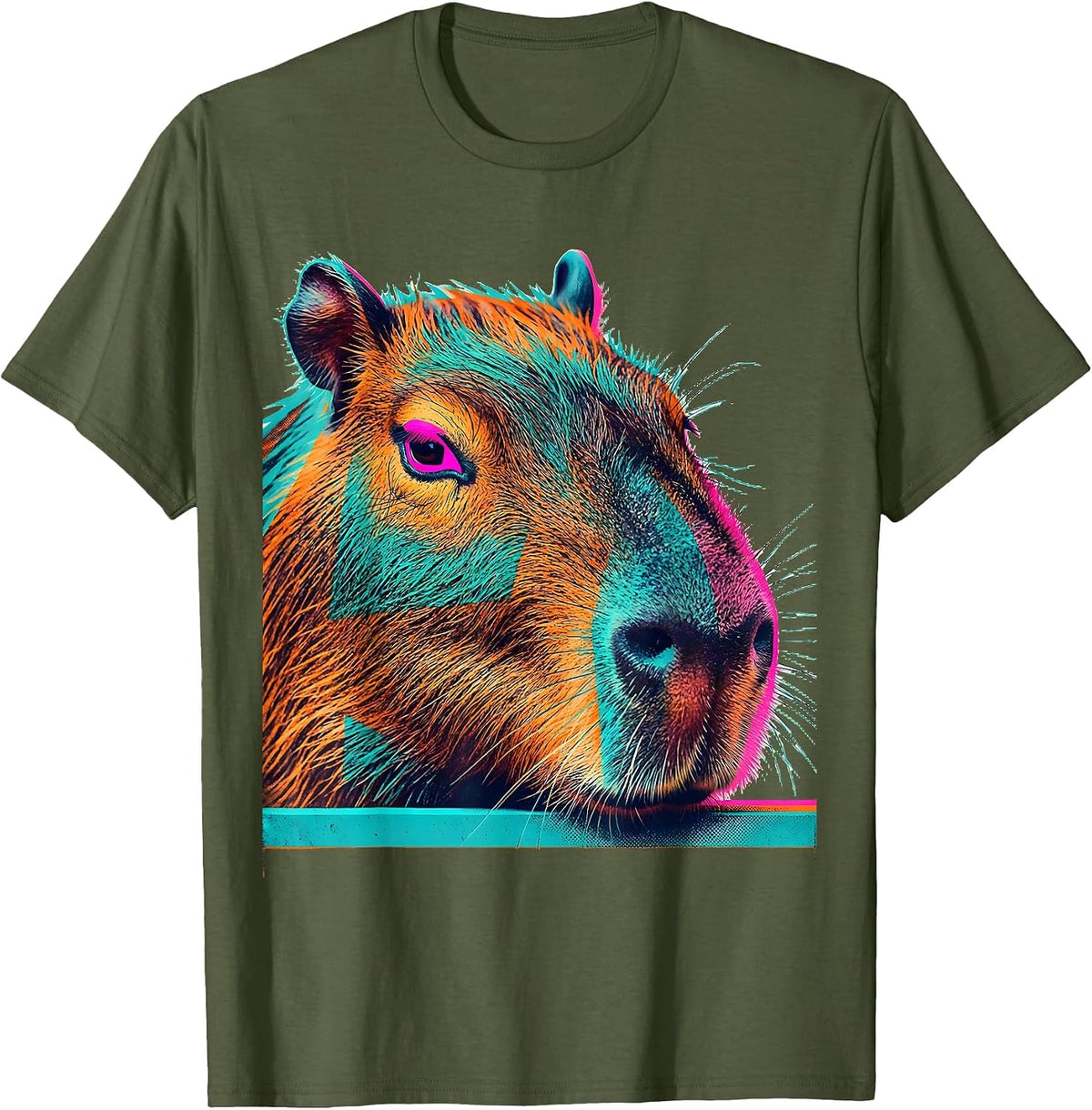 Capybara Head Risograph Funny Gamer Meme Humor T-Shirt - Olive Green