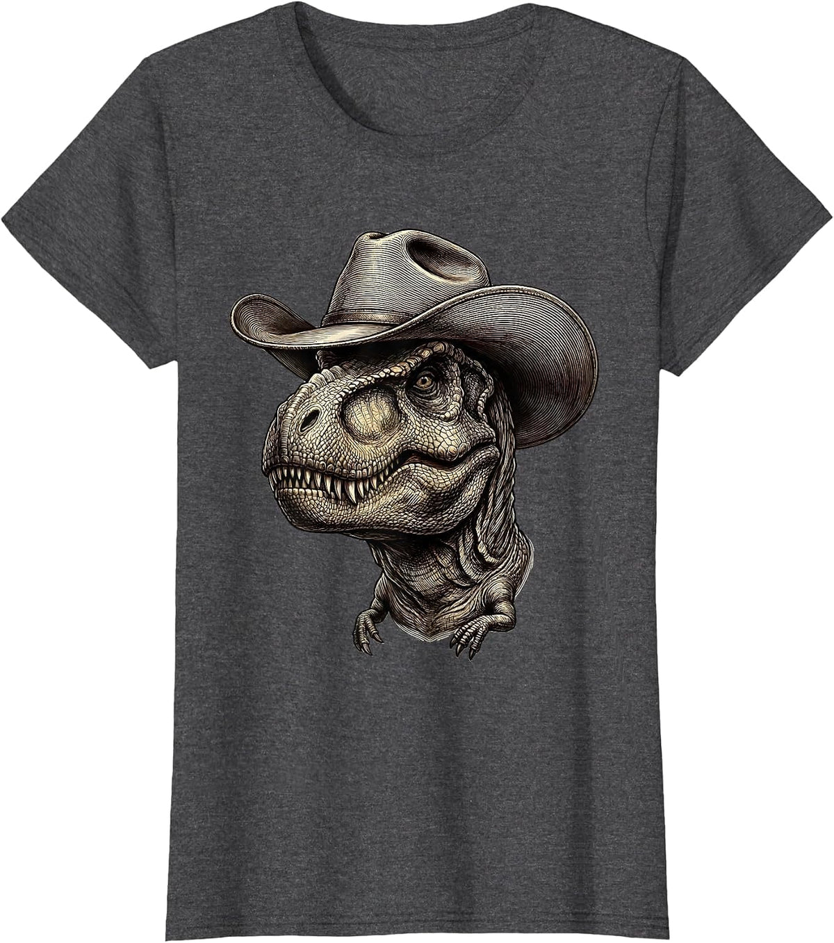 Women's T-Rex Cowboy Dinosaur Illustration T-Shirt - Dark Heather Grey