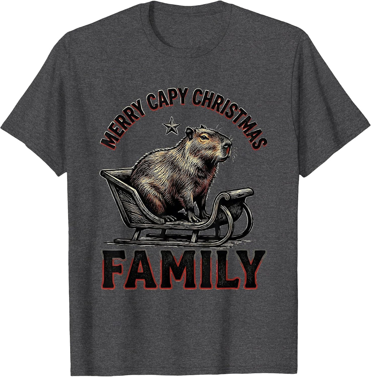 Merry Capy Christmas, Family Funny Capybara Animal Lover T-Shirt - Dark Heather Grey
