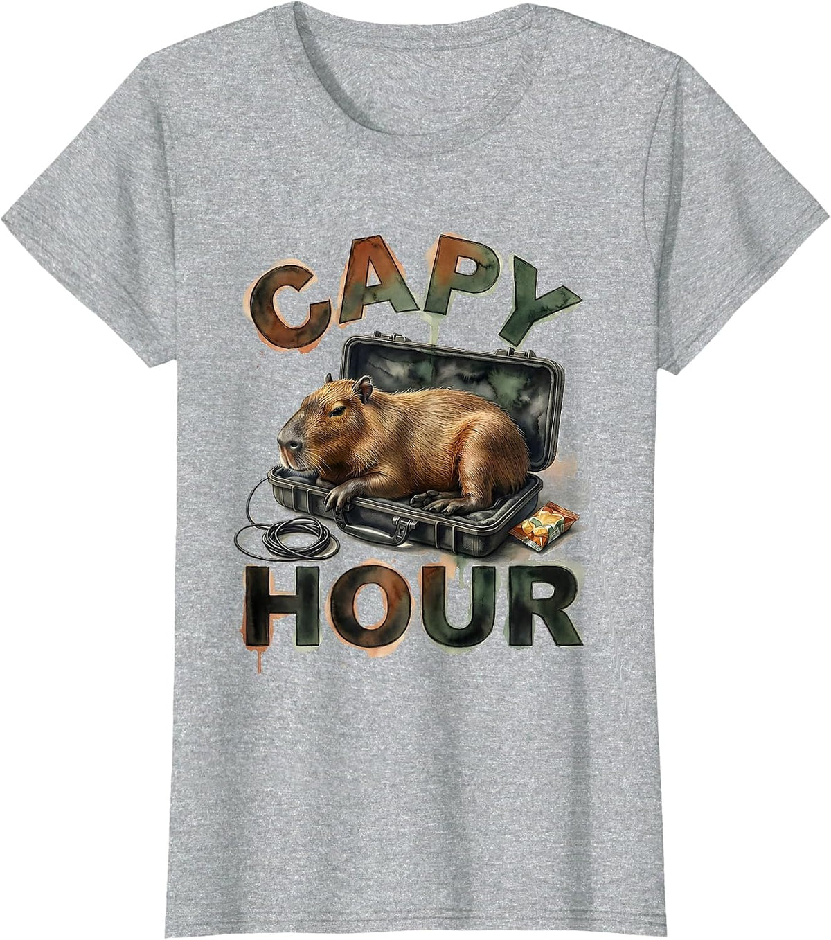 capy hour Watercolor Capybara Gamer Humor Gift T-Shirt - Heather Grey
