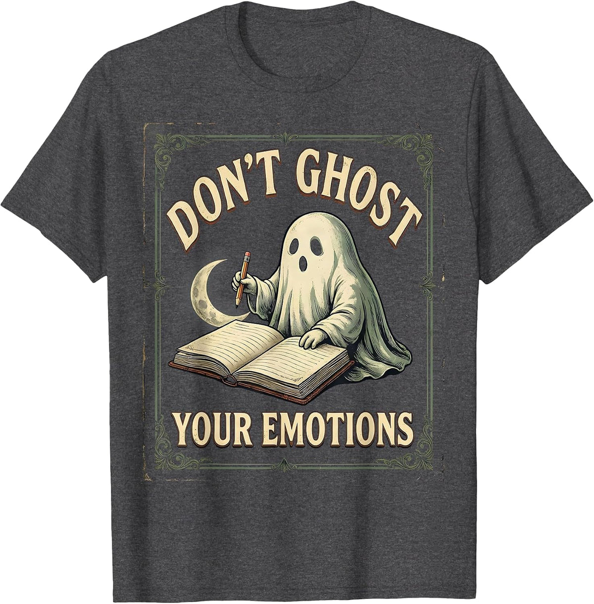 Men's Don't Ghost Your Emotions Vintage Ghost Mental Health T-Shirt - Dark Heather Grey