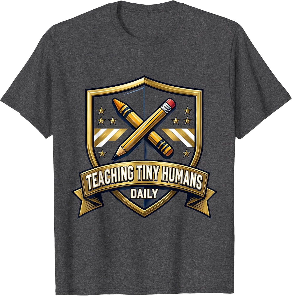 Teaching Tiny Humans Daily Prek Teacher Design T-Shirt - Dark Heather Grey