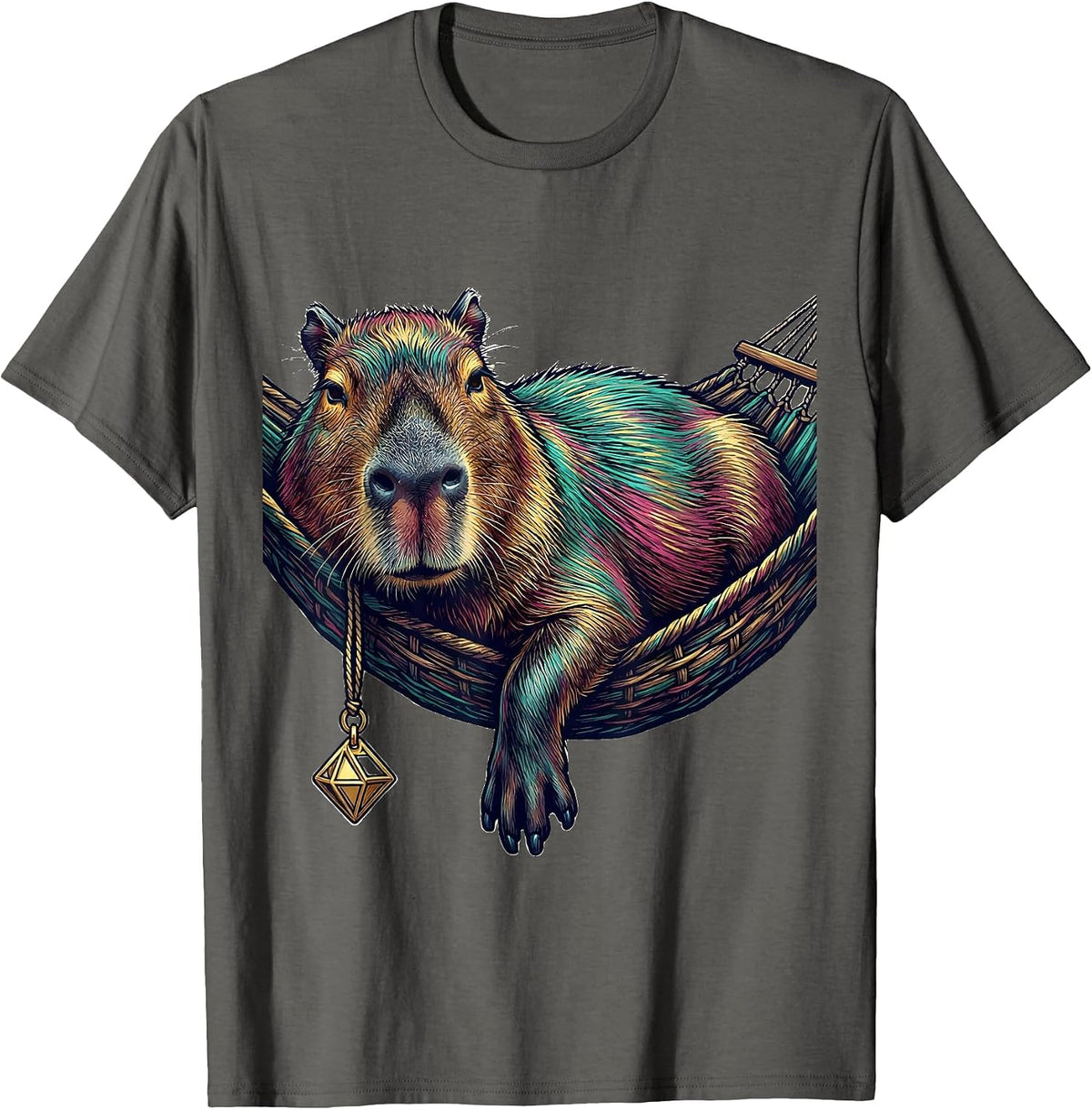 Reclining Capybara Painterly Animal Humor Graphic T-Shirt - Asphalt Grey
