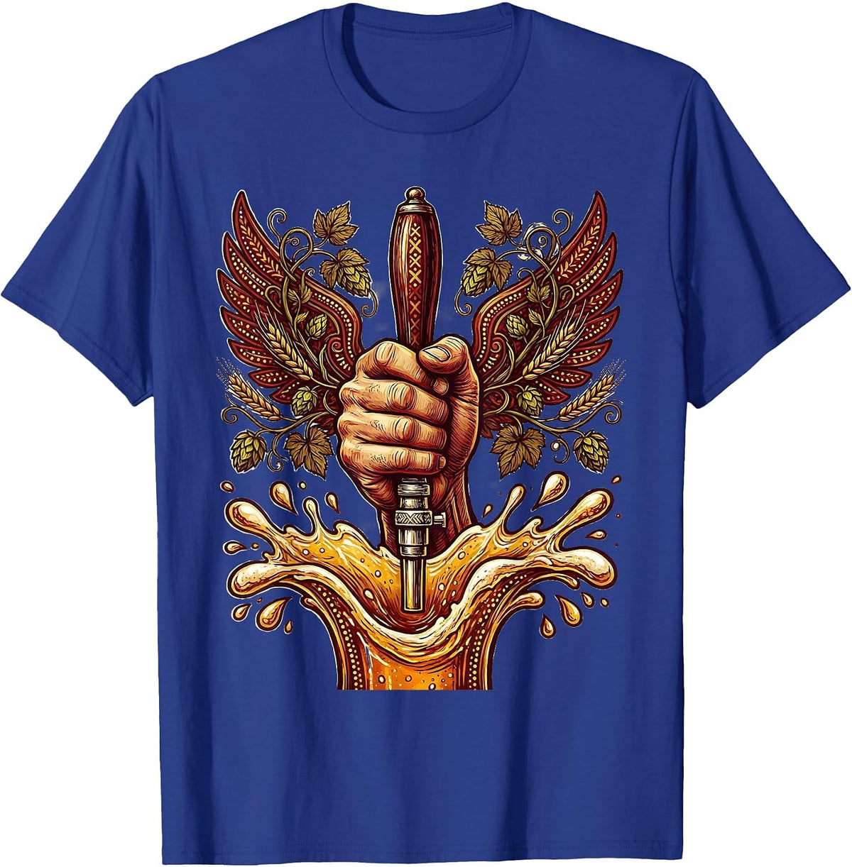 Men's Beer Tap Pull Splash Graphic Tee T-Shirt - Royal Blue