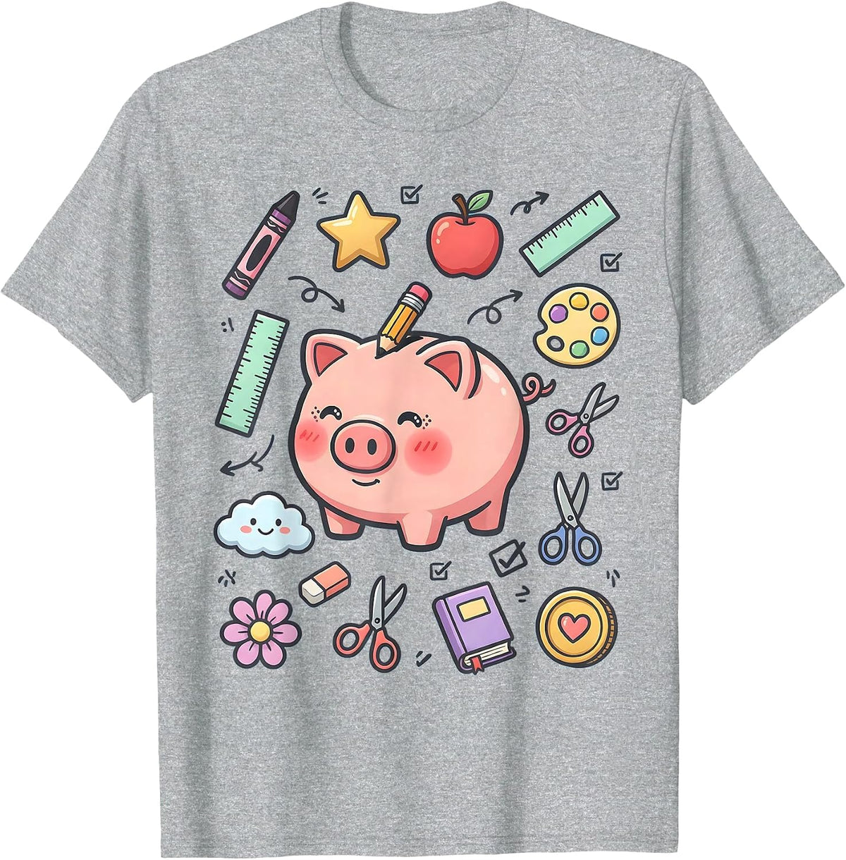 Men's Preschool Teacher Piggy Bank Pencil Graphic T-Shirt - Heather Grey