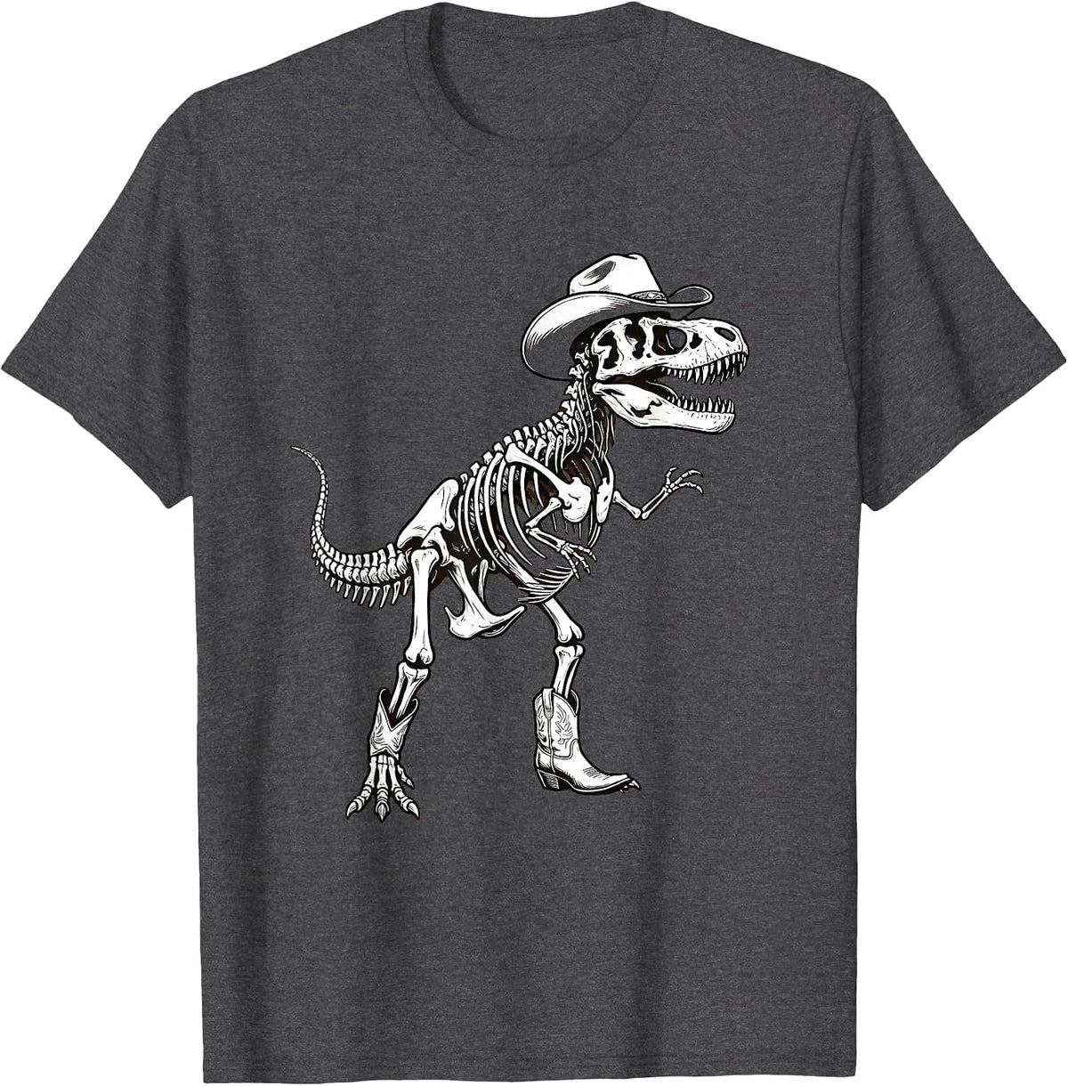 T-Rex Skeleton Cowboy Dinosaur Graphic T-Shirt - Dark Heather Grey