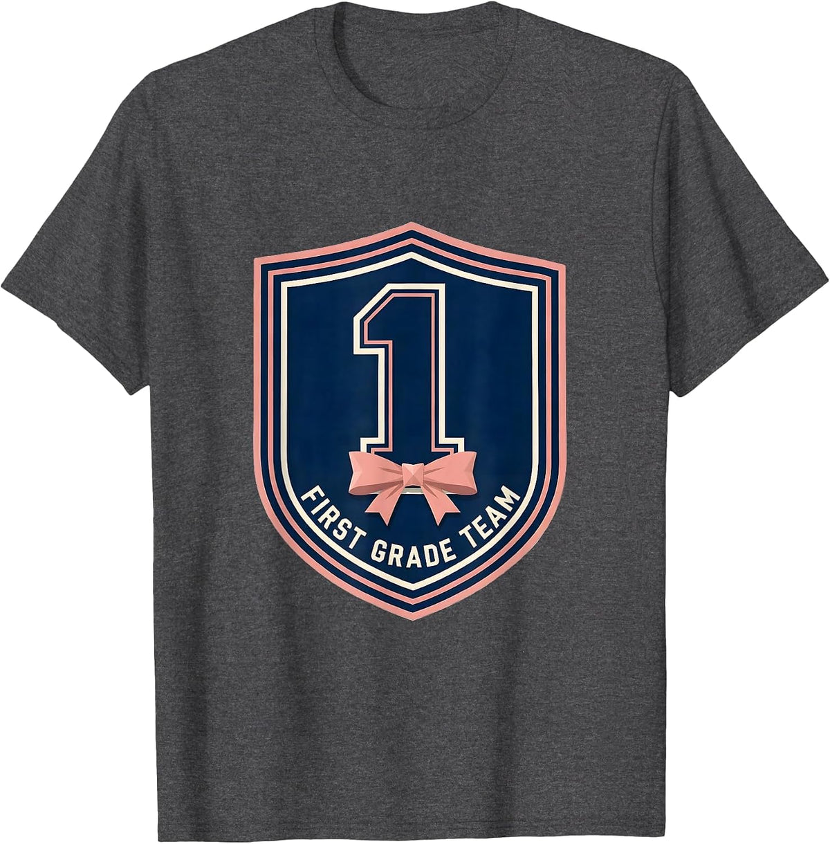 First Grade Team Coquette Bow Back To School Girl Teacher T-Shirt - Dark Heather Grey