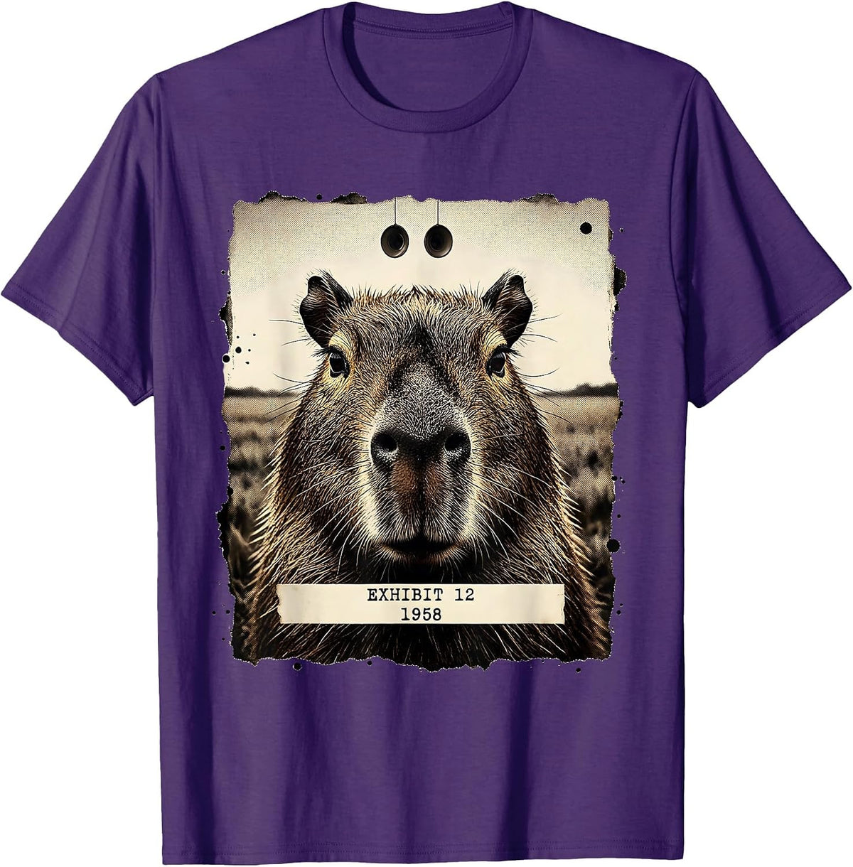 EXHIBIT 12 / 1958 Funny Capybara UFO Alien Abduction Vintage T-Shirt - Purple
