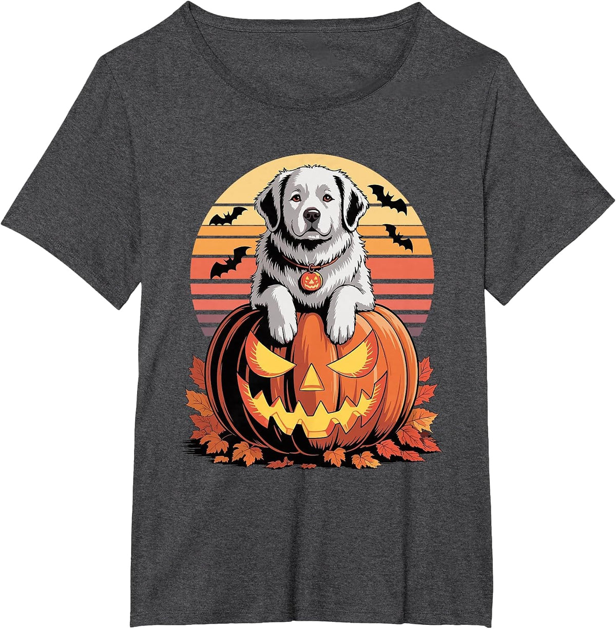 Halloween Retro Great Pyrenees T-Shirt - Dark Heather Grey