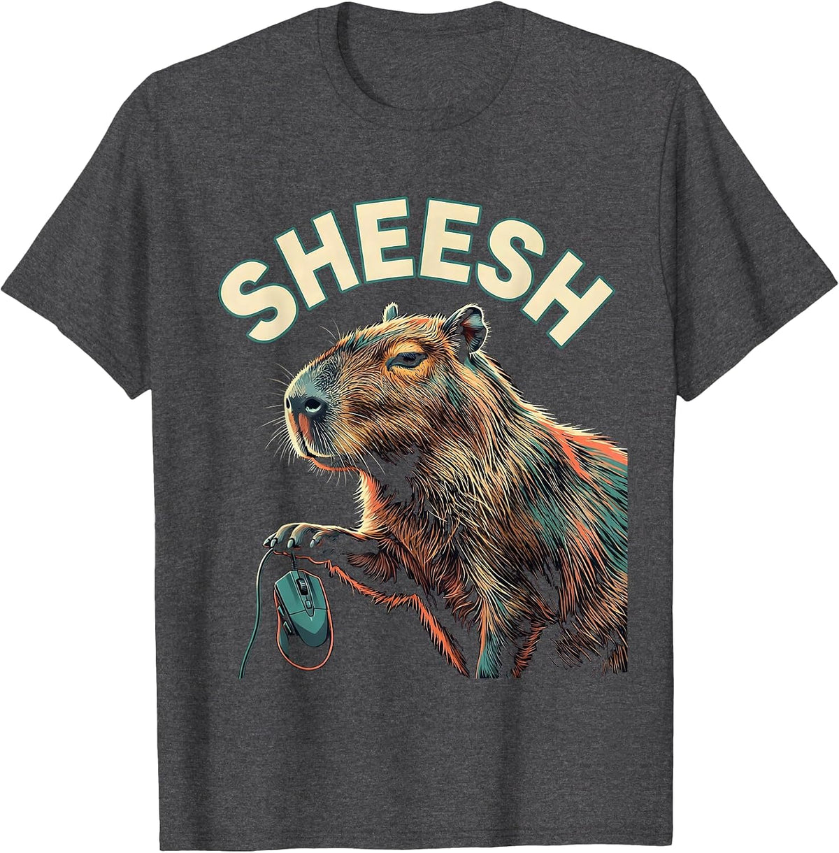 sheesh Funny Capybara Gamer Meme Humor Teen Gift T-Shirt - Dark Heather Grey