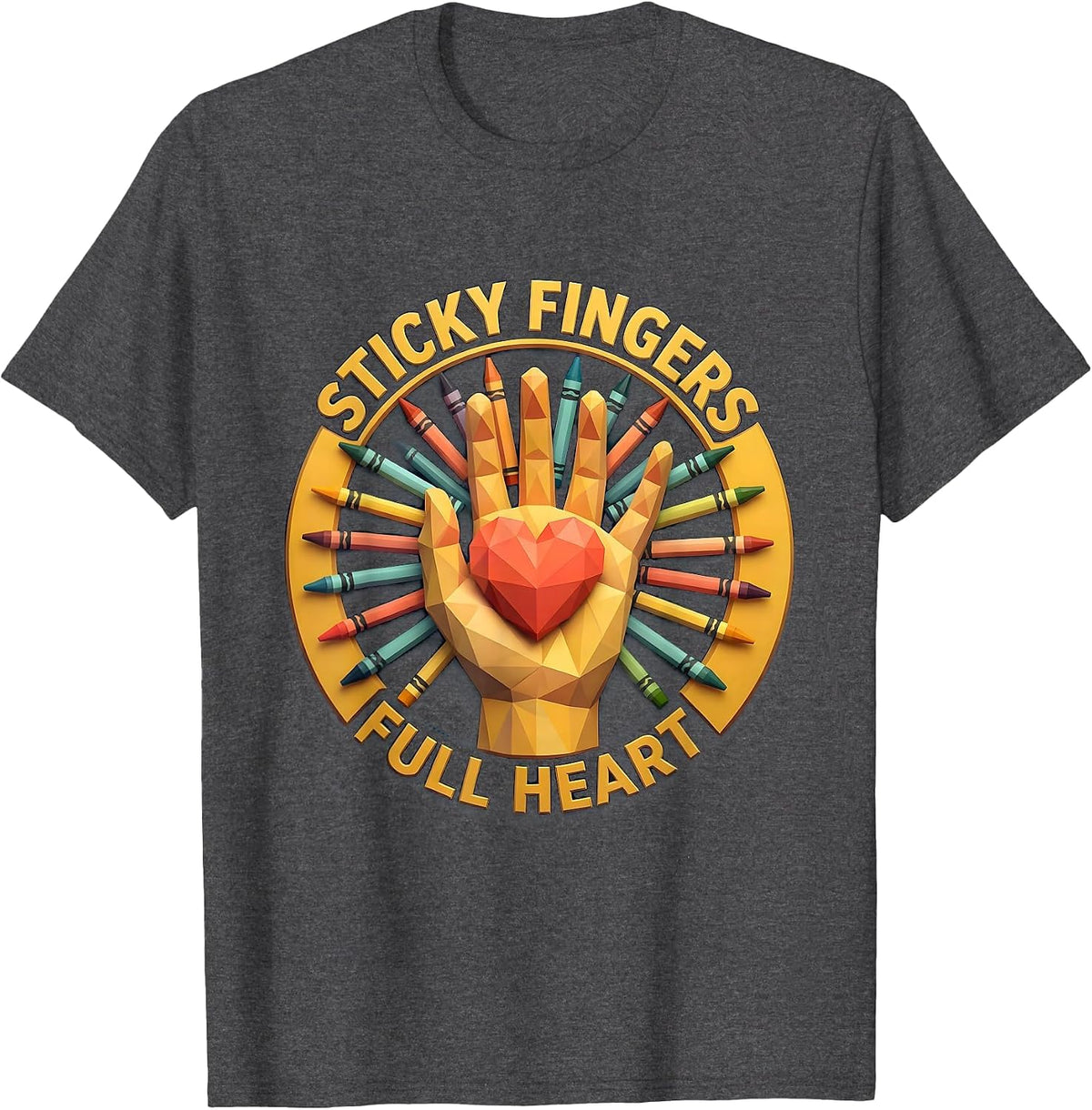 Men's Sticky Fingers Full Heart Preschool Teacher Design T-Shirt - Dark Heather Grey