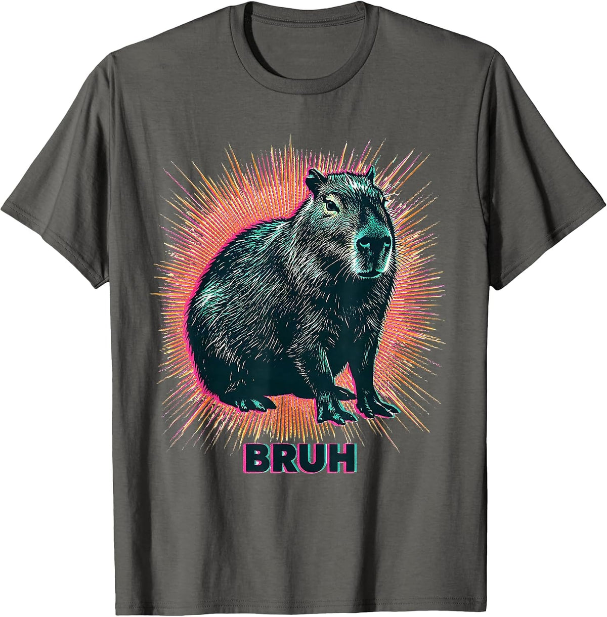 Men's Bruh Risograph Capybara Meme Animal Humor Funny Video Games T-Shirt - Asphalt Grey