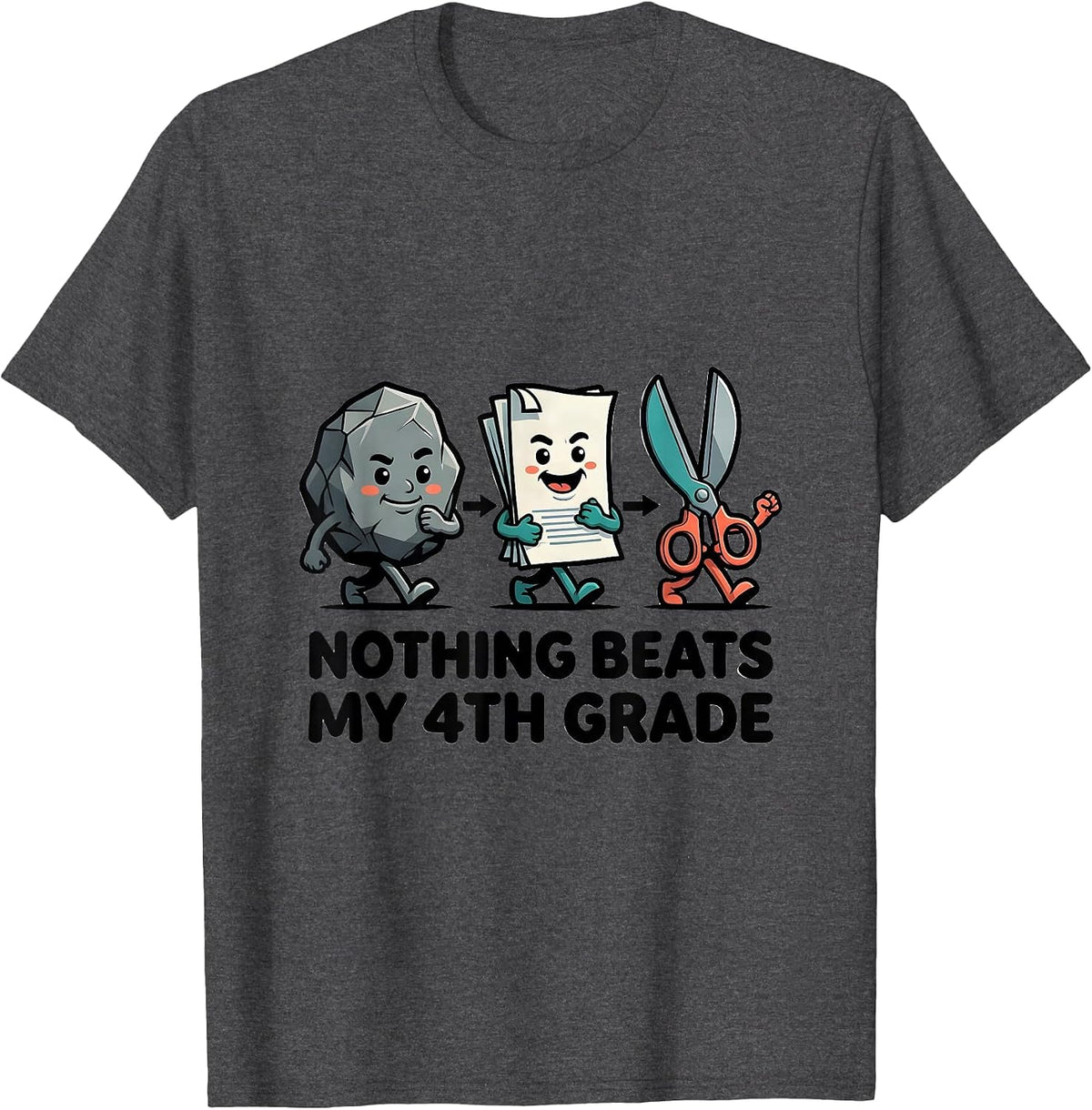Nothing Beats My 4th Grade Funny Back To School Rock Paper T-Shirt - Dark Heather Grey