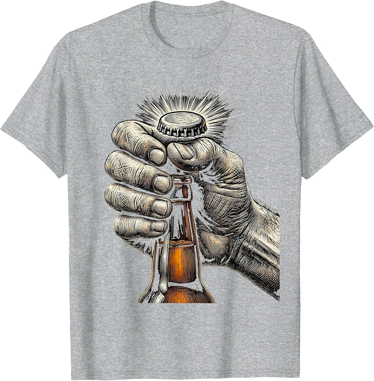 Men's Beer Bottle Cap Launch Graphic Tee T-Shirt - Heather Grey