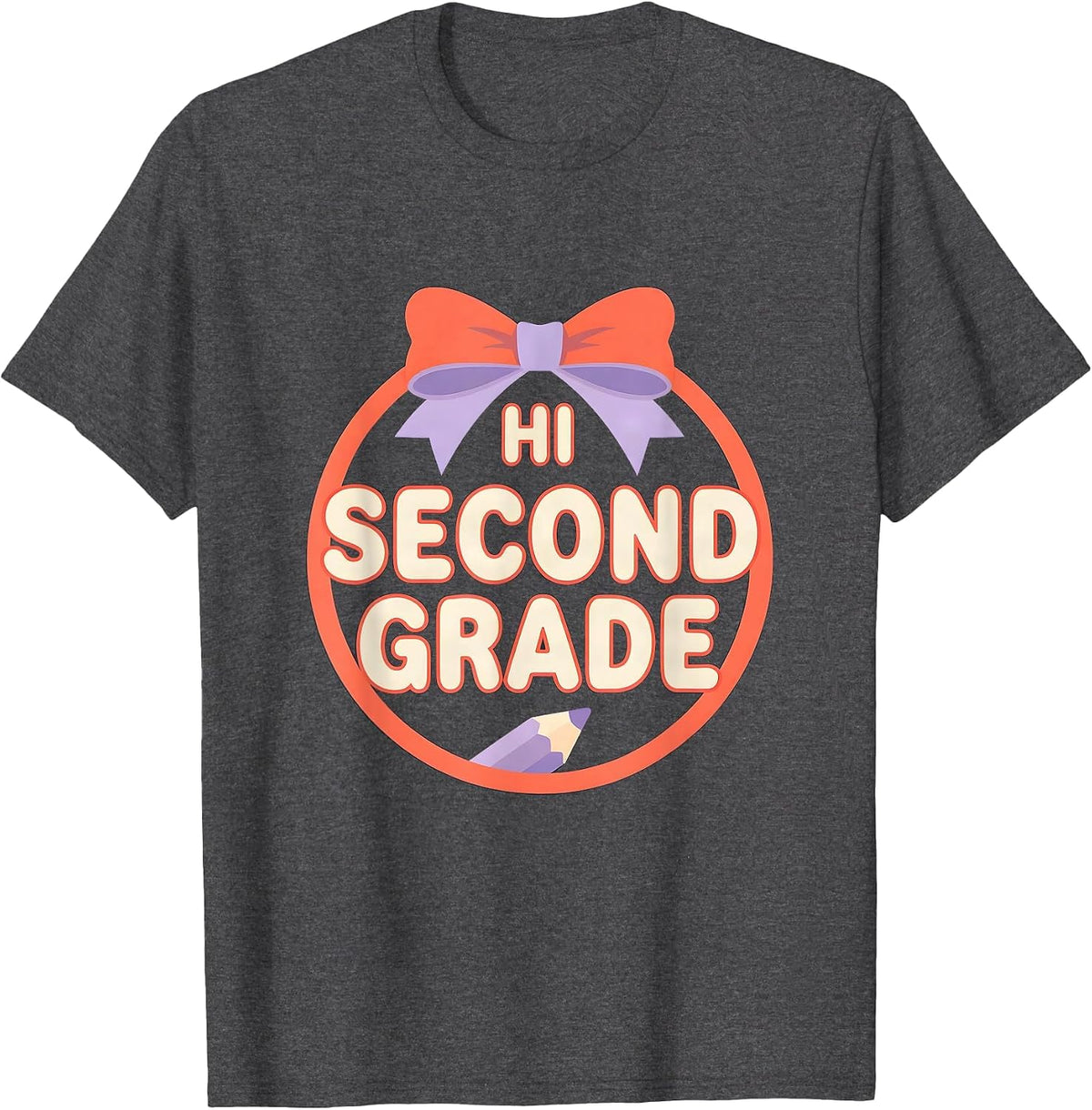Men's Hi, Second Grade Coquette Bow Back to School Teacher Student T-Shirt - Dark Heather Grey