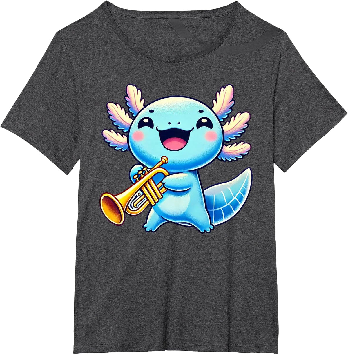 Axolotl Playing Trumpet Axolotls Musician Music T-Shirt - Dark Heather Grey
