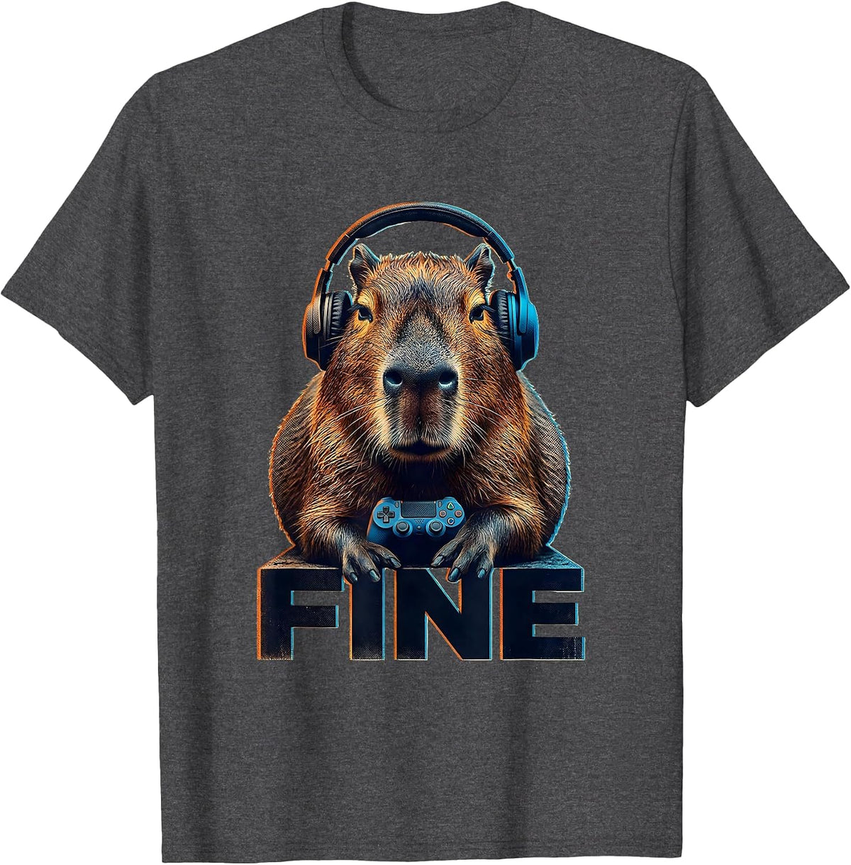 Men's Fine Capybara Gamer Meme Humor Video Games T-Shirt - Dark Heather Grey