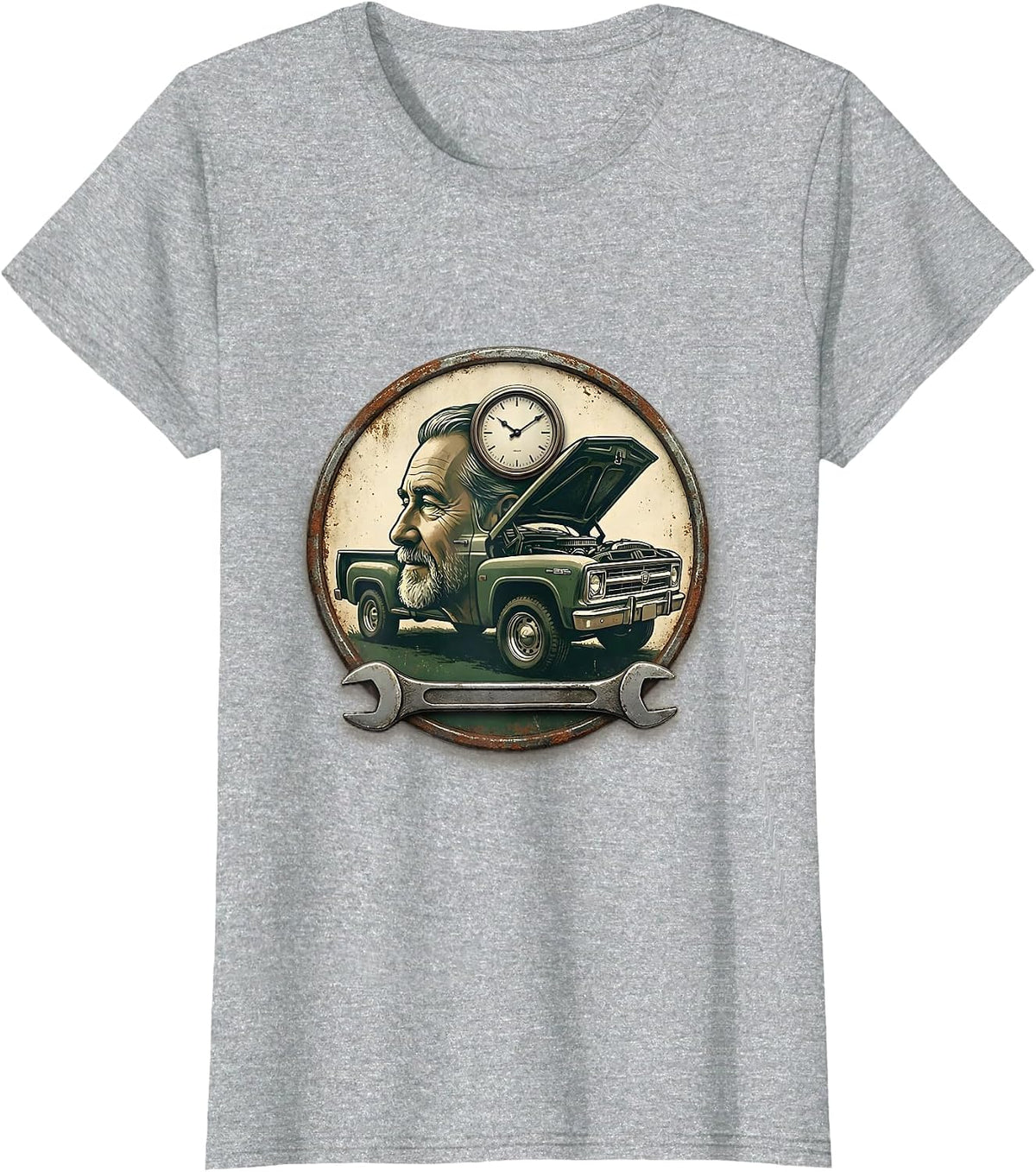 Women's Sealed Classic Car Badge Vintage Old Guy Mechanic Humor T-Shirt - Heather Grey