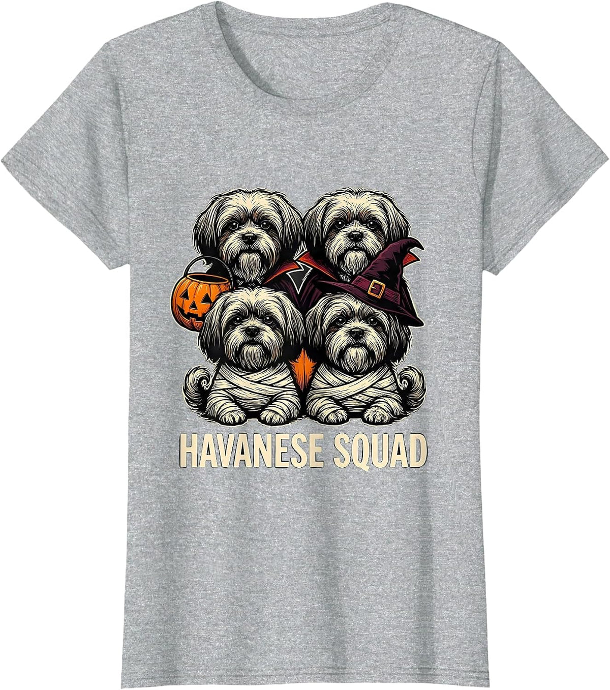 Havanese Squad Linocut Halloween Dog Owner Costume Party T-Shirt - Heather Grey